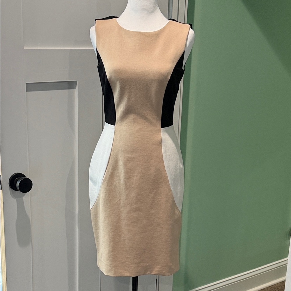 ANTONIO MELANI Tan, Black, and White Mini Dress